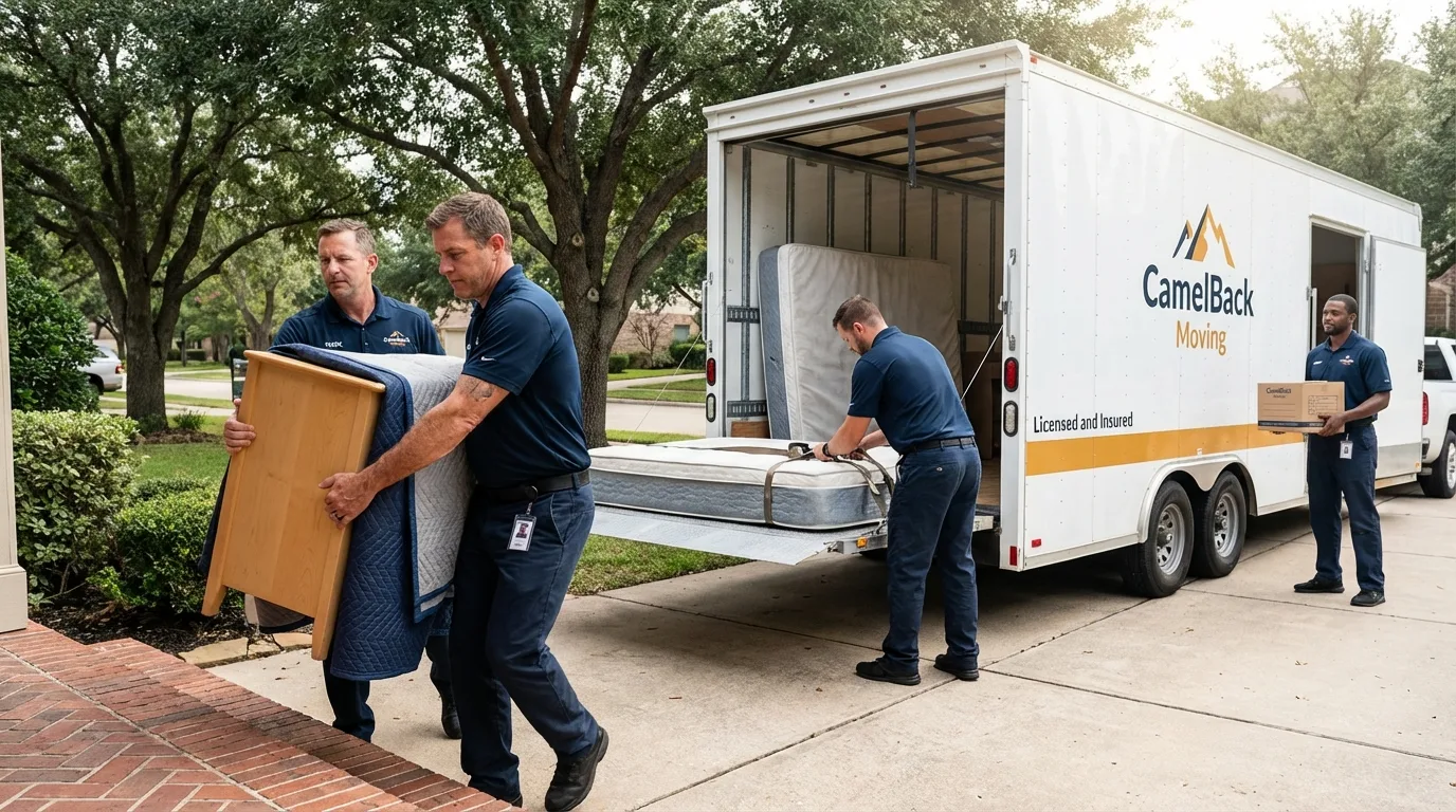Crew loading residential truck for cross-state move from Upland, IN