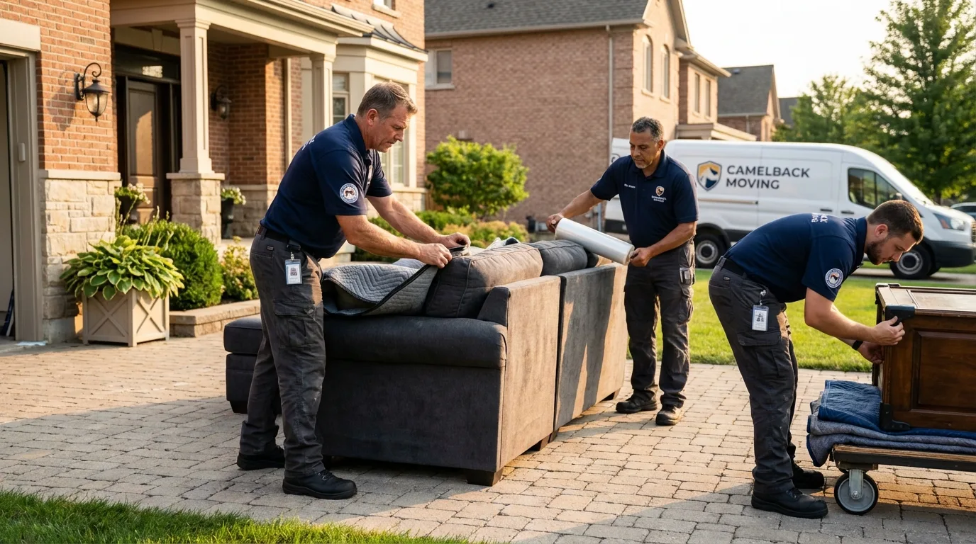 Large estate moving crew wrapping furniture in Upland, IN